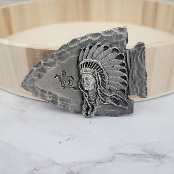 Siskiyou Buckle Co 80's Arrowhead Indian Chief Belt Buckle Silver Toned - Picture 1 of 8